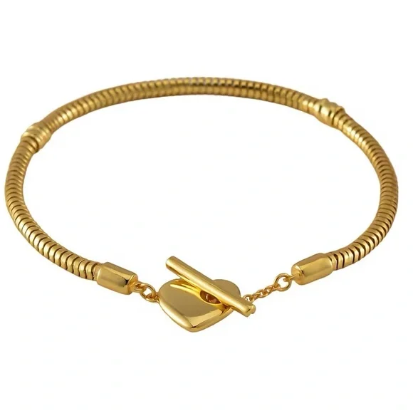 🌹NWOT🌹 14K Gold Over Sterling Silver Heart Toggle Bracelet  Size 7.25” - Picture 4 of 5